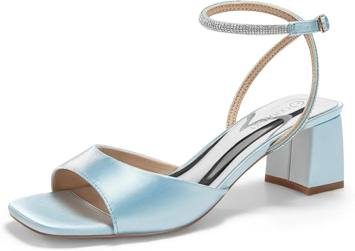 Blue Satin Block Heel Sandals - Product Image Needed