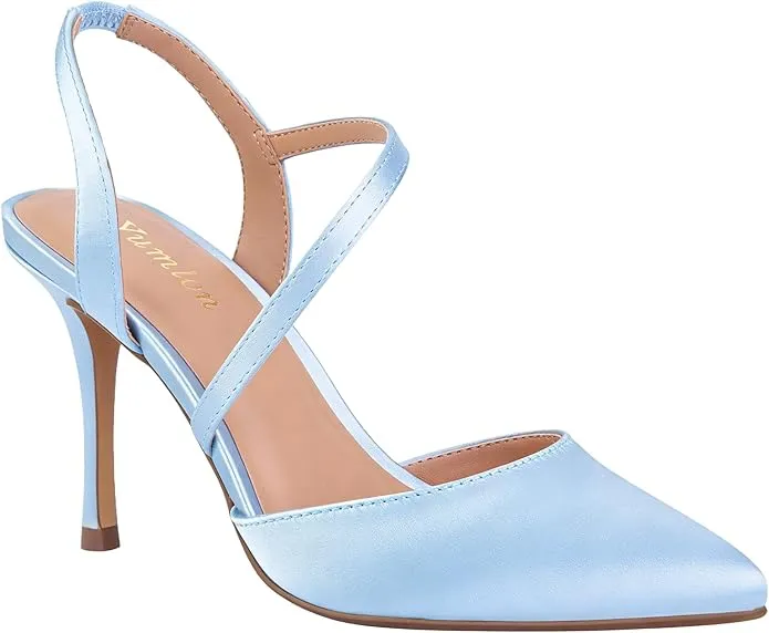 Blue Satin Pointed Toe Pumps - Product Image Needed
