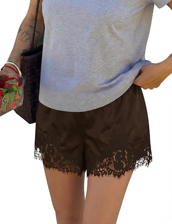 LOMON Satin Lace Shorts